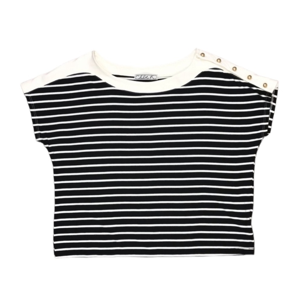 Nordstrom Chloe K Short Sleeve Cropped Striped Top M Cream Black